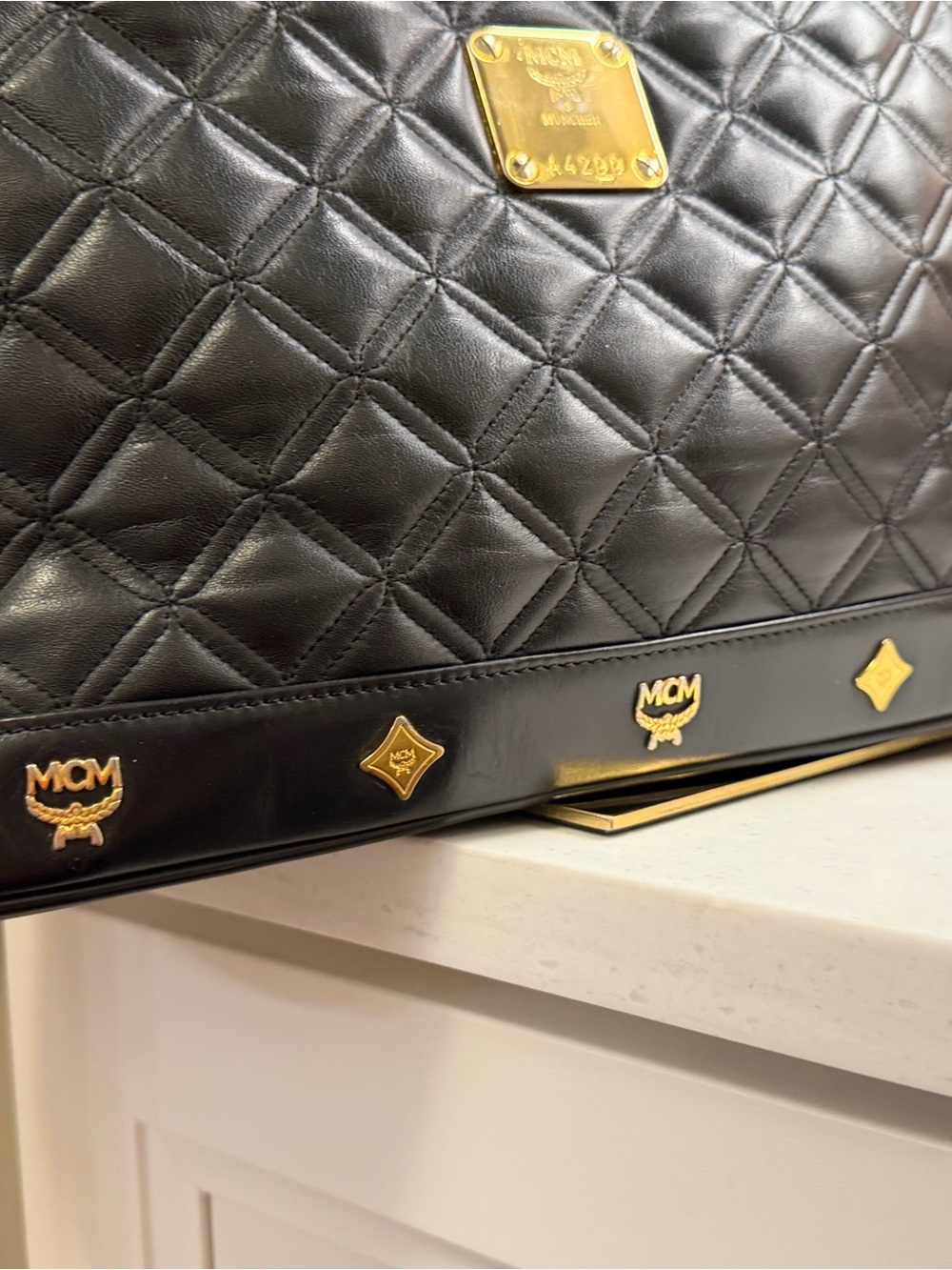 MCM EUC Black Quilted Leather Shoulder Bag with Gold Accents A4299 - Picture 5 of 16